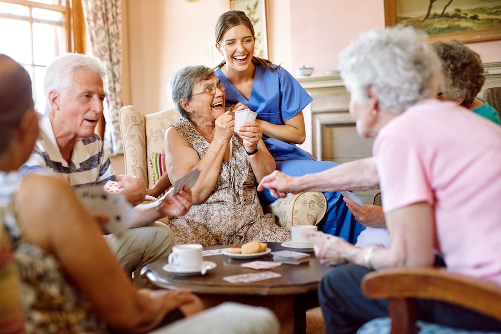 Group of seniors having fun at senior living san dimas